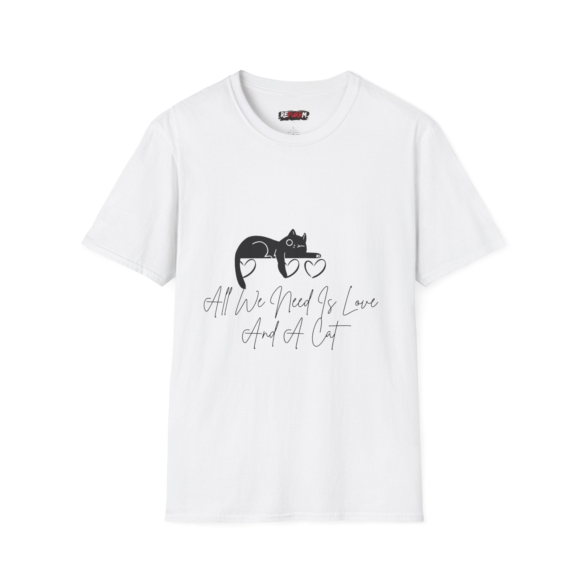 Cat Lover T‑Shirt — "All We Need Is Love And A Cat" Cute Minimalist Cat Graphic Tee